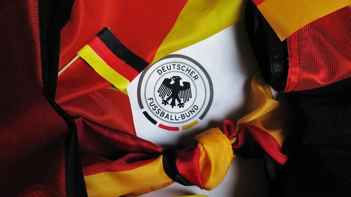 A close-up of a German football jersey with the Deutscher Fußball-Bund logo and the word "Germany" on it.